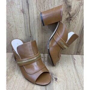 Nine West Womens Gerri Block Heel Slip On Open Toe Shoes Zipper Accent  Sz 9.5 M